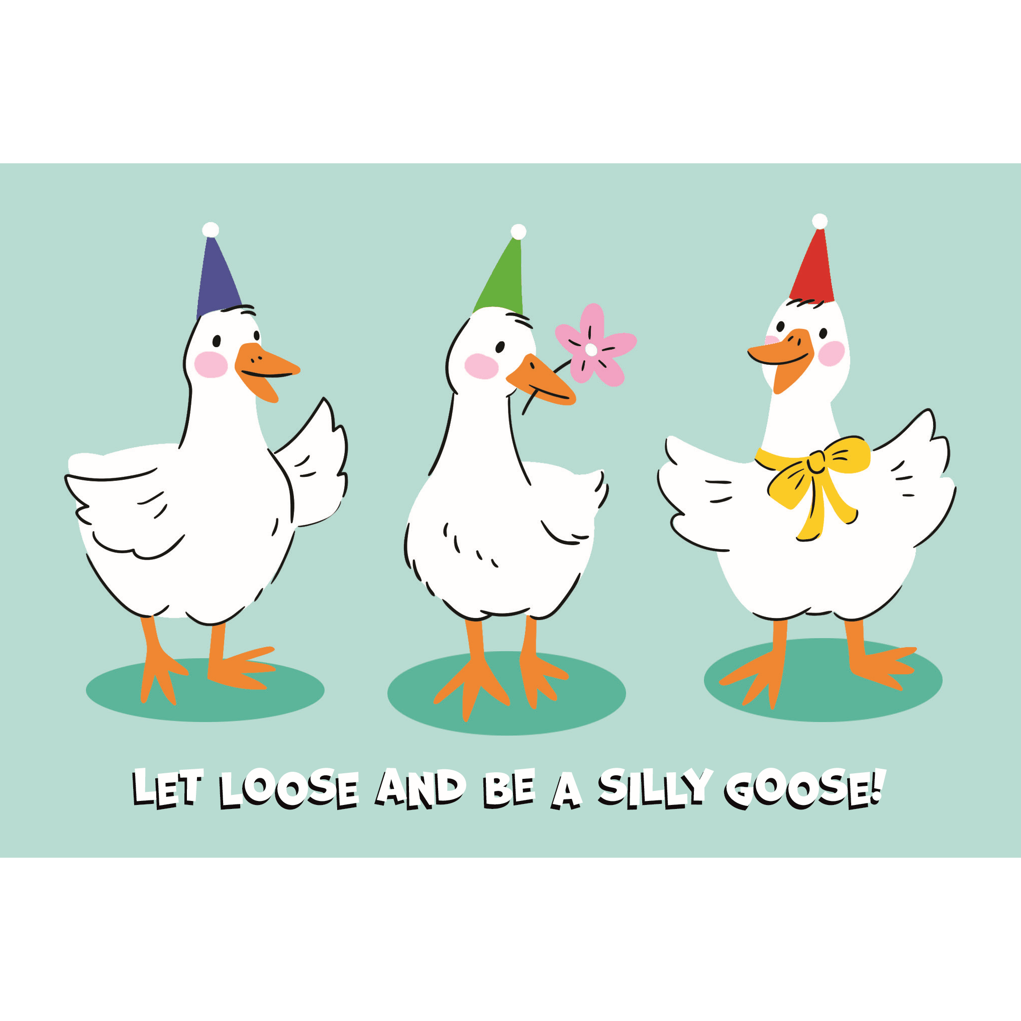 Pictura Birthday Geese greeting card featuring colorful cartoon geese and playful birthday message, ideal for everyday celebrations.